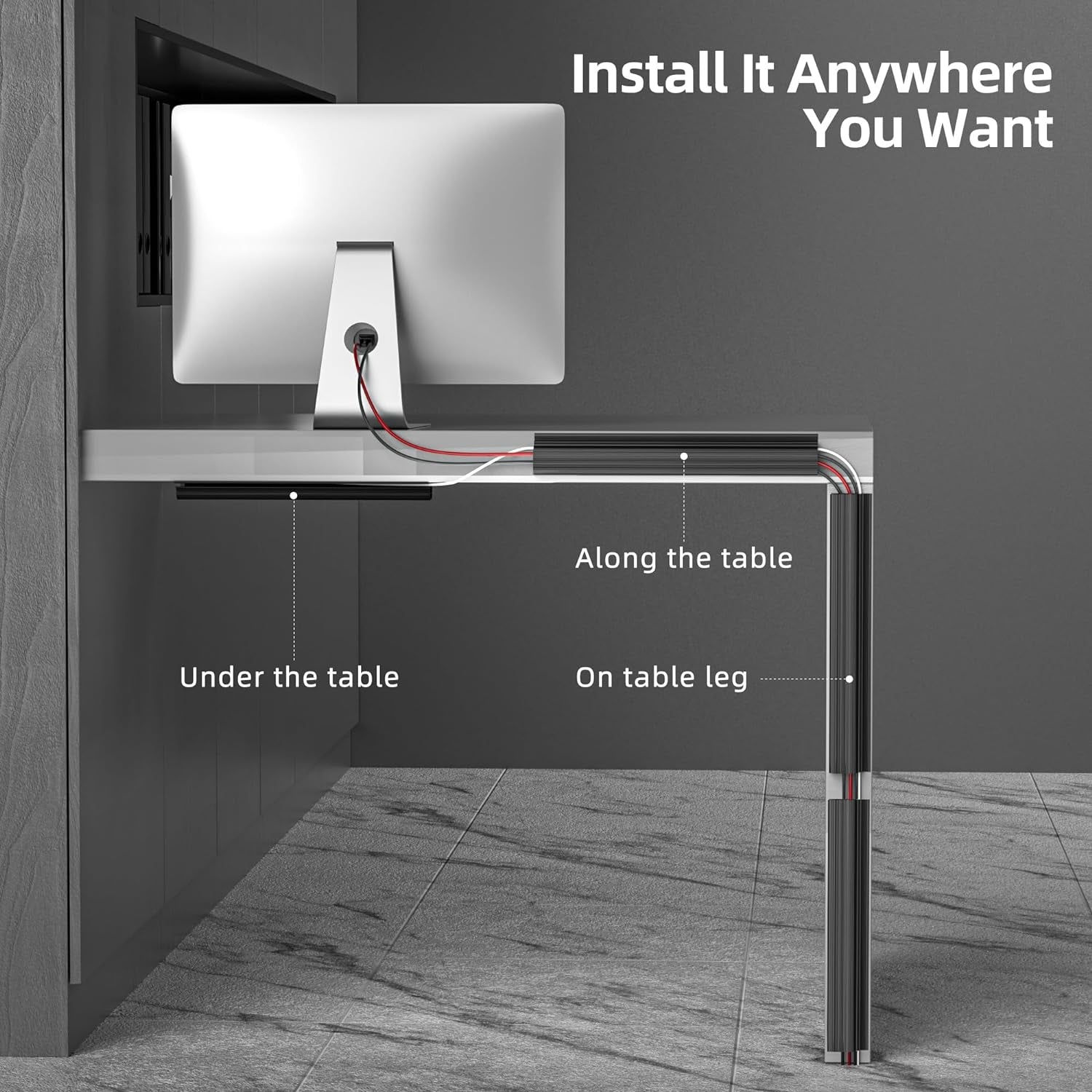 6X15.7In under Desk Cable Management,Cable Management under Desk,Easy Install Self-Adhesive Cable Organizer, Cable Management, Cable Management Kit for Home & Office,Child & Pet Proof,Black